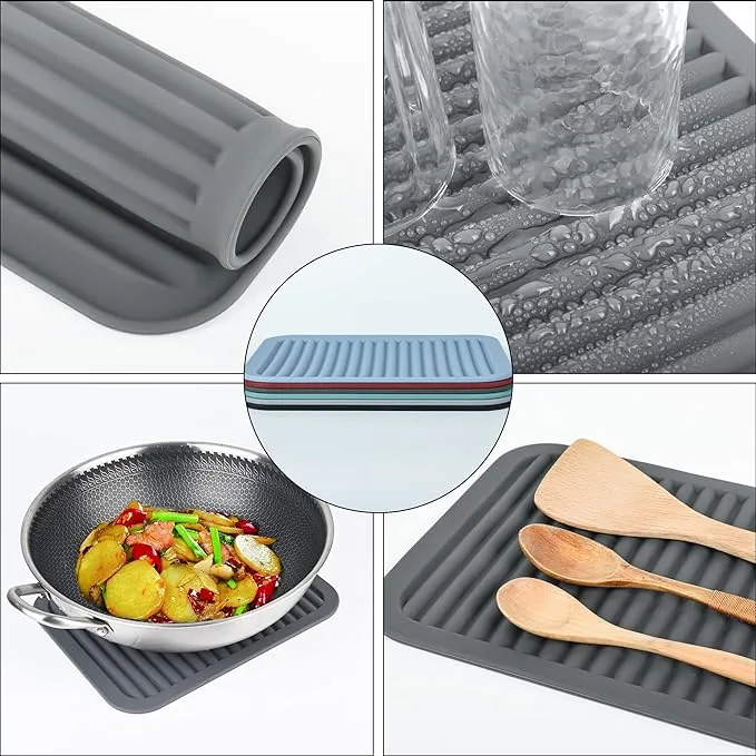 2 Pcs Grey Silicone Heat Resistant Trivets for Hot Pans and Pots