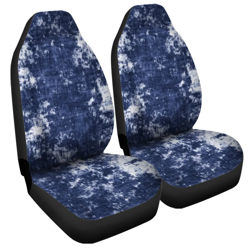 Blue And White Acid Wash Tie Dye Print Universal Fit Car Seat Covers
