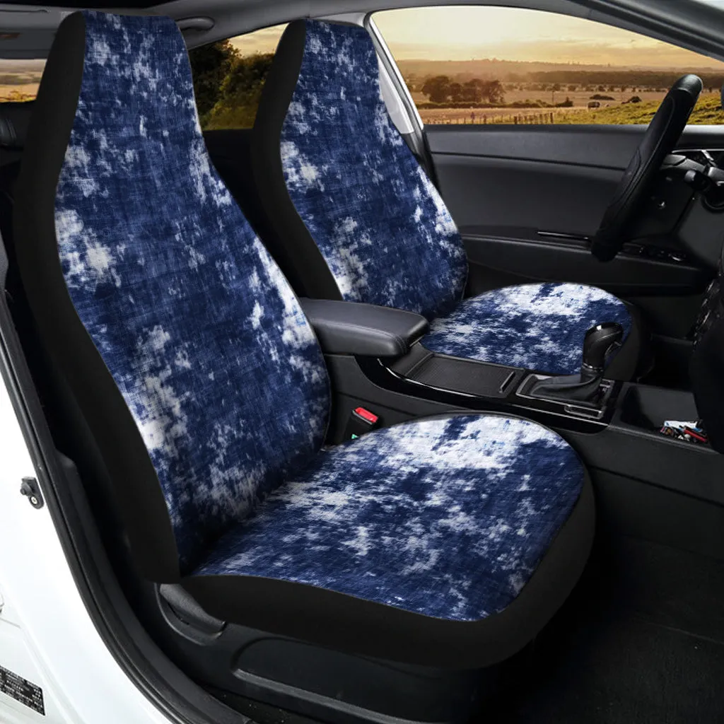 Blue And White Acid Wash Tie Dye Print Universal Fit Car Seat Covers