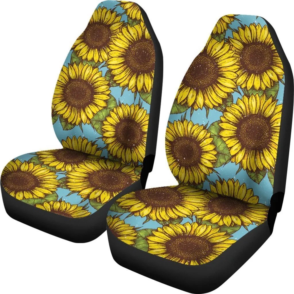 Blue Vintage Sunflower Pattern Print Universal Fit Car Seat Covers