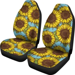Blue Vintage Sunflower Pattern Print Universal Fit Car Seat Covers