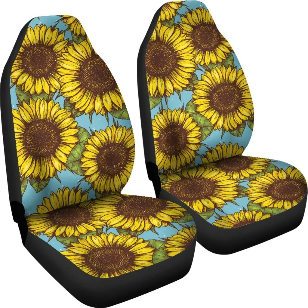 Blue Vintage Sunflower Pattern Print Universal Fit Car Seat Covers