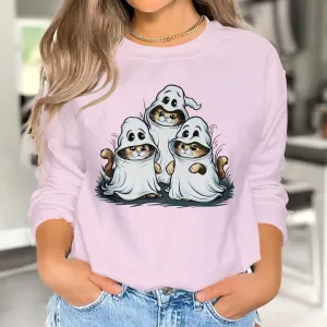 Cute Halloween Cats With Ghost Costume T-Shirt, Funny Halloween Cat Design, Perfect Halloween Gift, Spooky Cat Sweatshirt T-Shirt