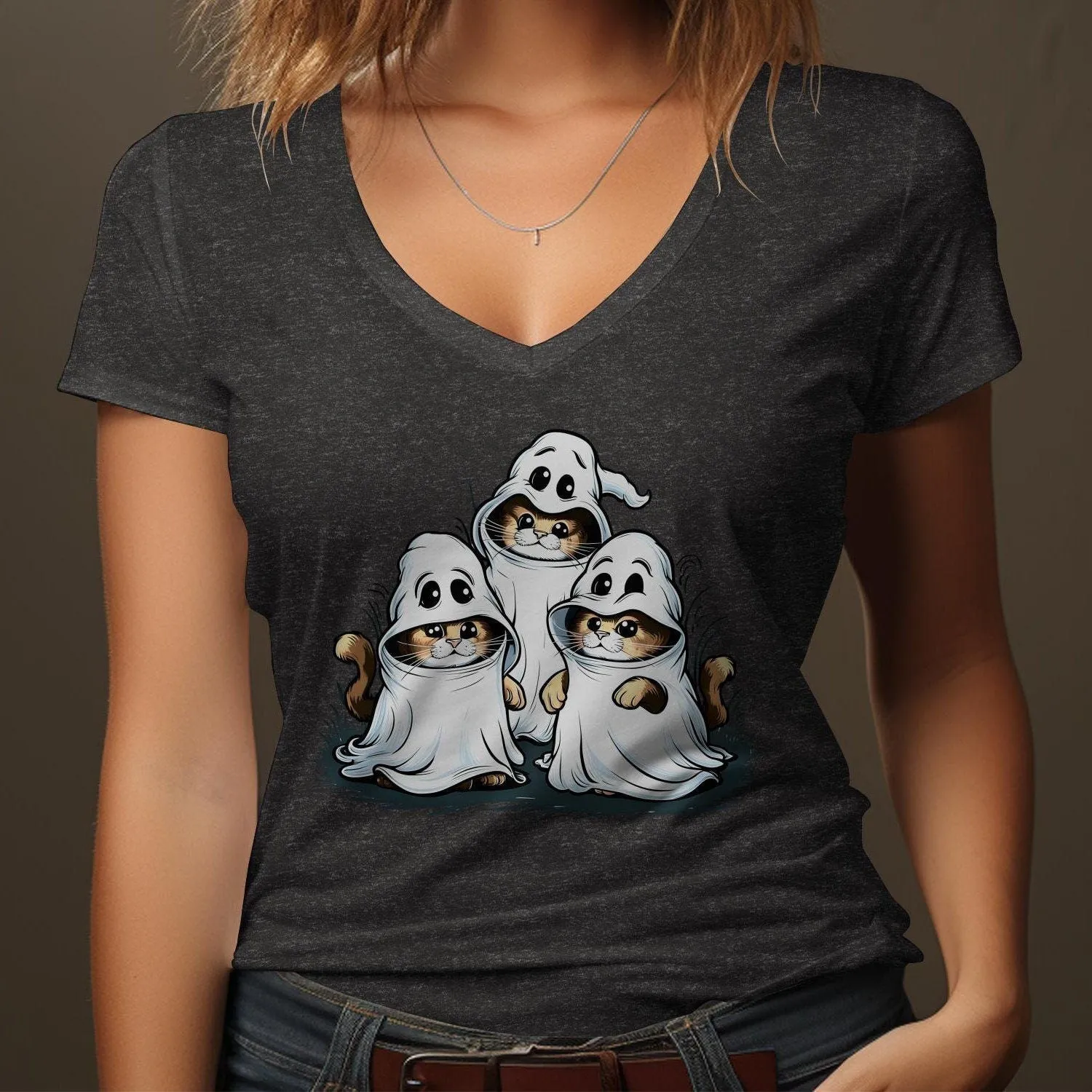 Cute Halloween Cats With Ghost Costume T-Shirt, Funny Halloween Cat Design, Perfect Halloween Gift, Spooky Cat Sweatshirt T-Shirt