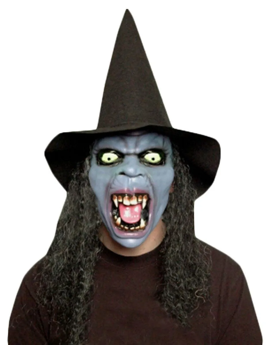 Halloween Latex Witch Mask with Hat Wig & Cape Spooky Scary Party Costume