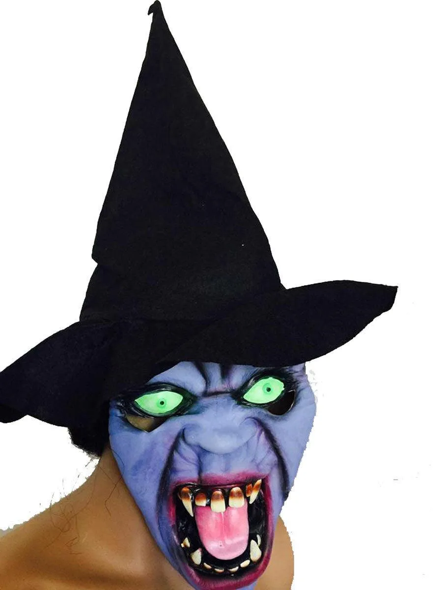 Halloween Latex Witch Mask with Hat Wig & Cape Spooky Scary Party Costume