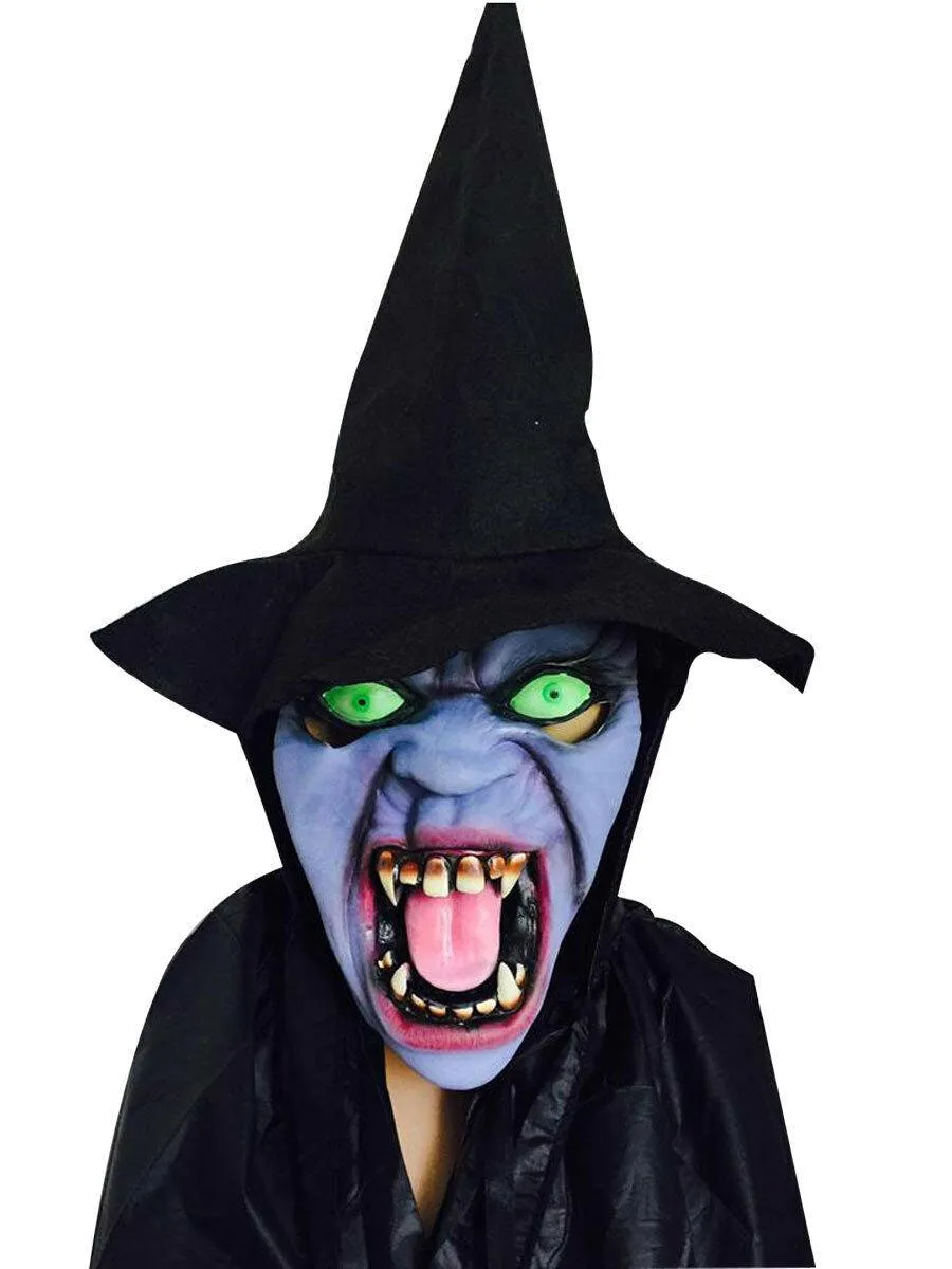 Halloween Latex Witch Mask with Hat Wig & Cape Spooky Scary Party Costume