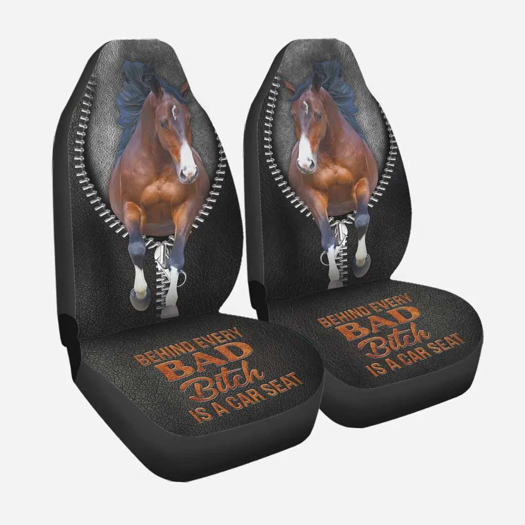 Horse Covers Front Seat Car With Leather Pattern, Behind Every Bad, Funny Car Seat Cover For Him Her
