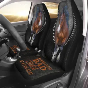 Horse Covers Front Seat Car With Leather Pattern, Behind Every Bad, Funny Car Seat Cover For Him Her
