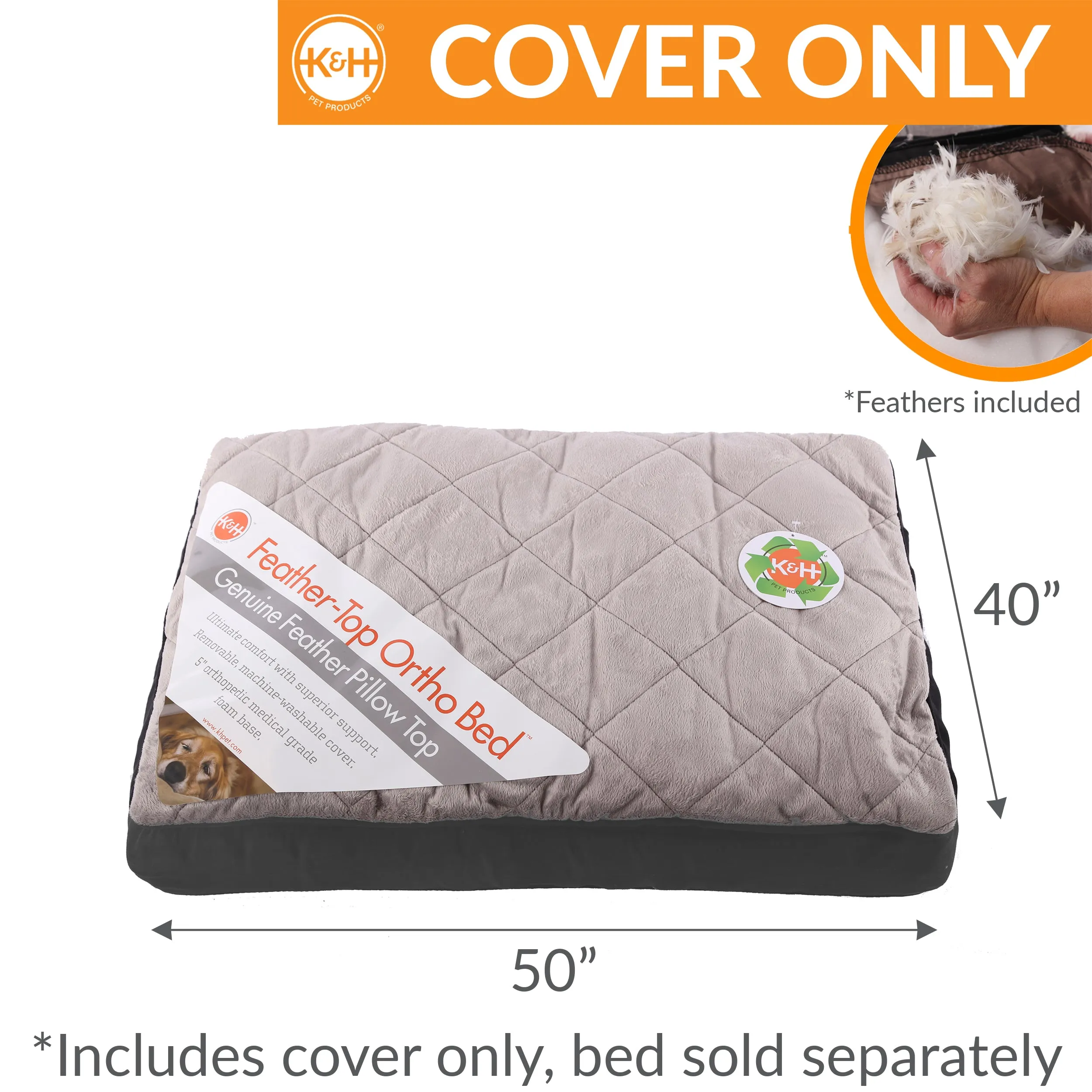 K&H Feather-Top Ortho Bed Pet Bed Gray Replacement Cover