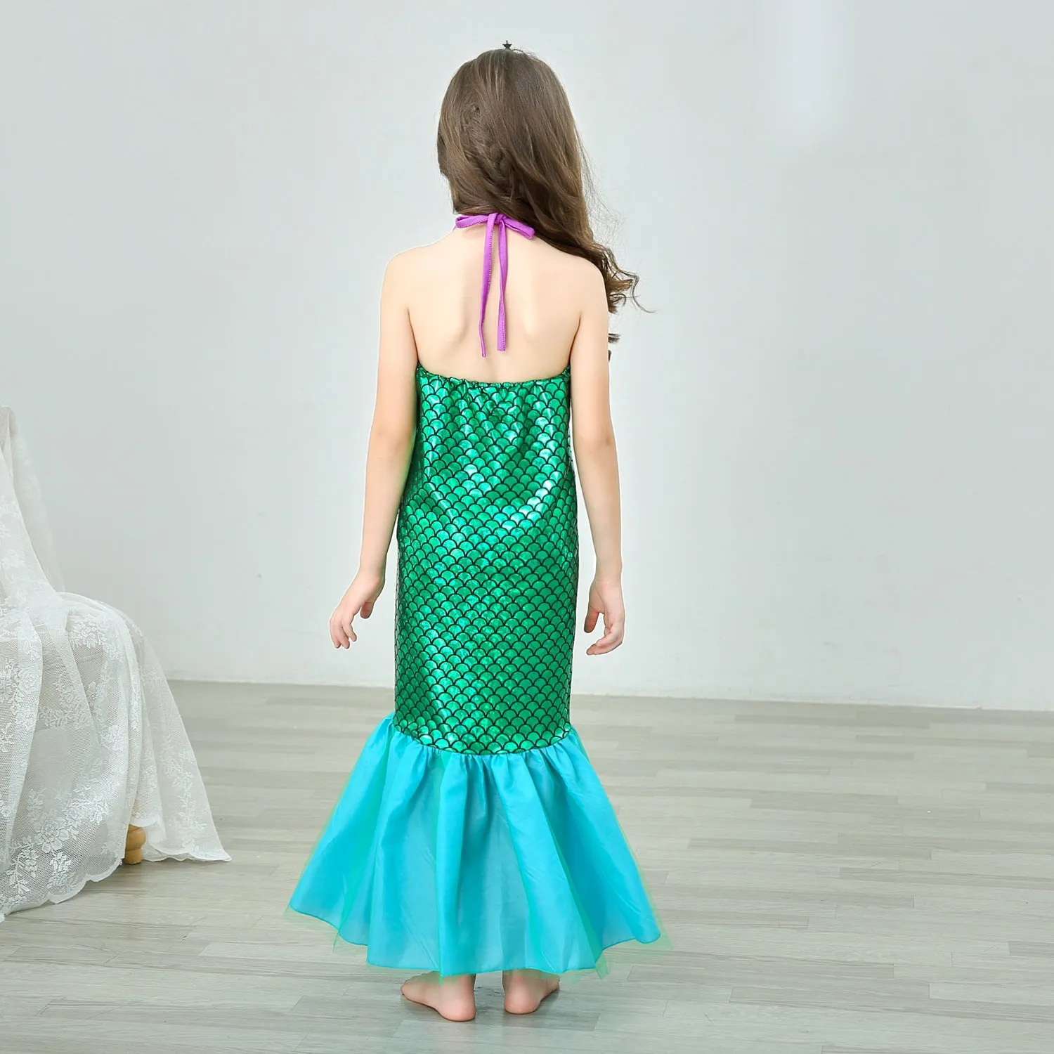 Kids Mermaid Dress Beach Vacation Sundress Girl's Mermaid Shimmering Slip Dress Party Princess Dress Up Costume
