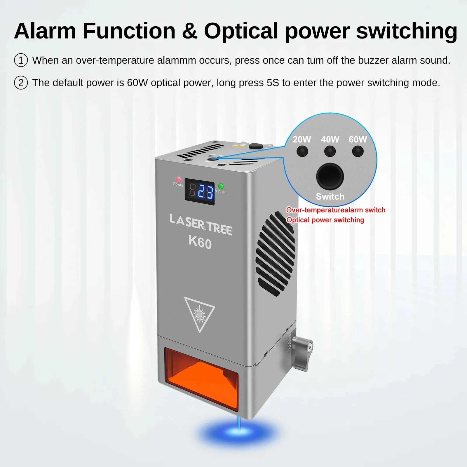 LASER TREE K60 Optical Power 60W Laser Head – Precision Cutting, Engraving, and DIY Magic