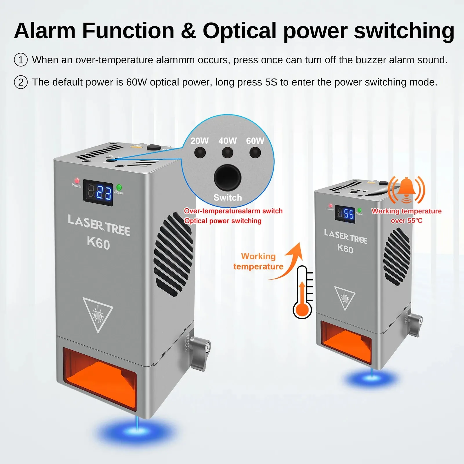 LASER TREE K60 Optical Power 60W Laser Head – Precision Cutting, Engraving, and DIY Magic