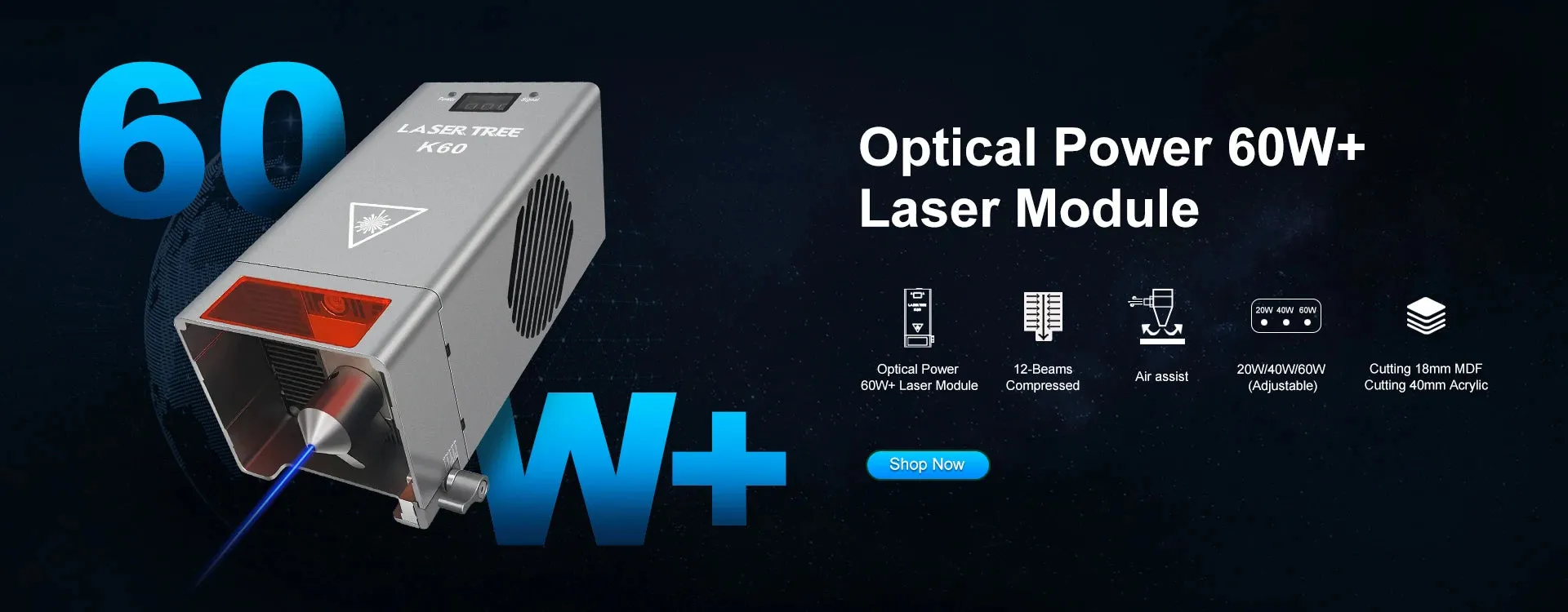 LASER TREE K60 Optical Power 60W Laser Head – Precision Cutting, Engraving, and DIY Magic
