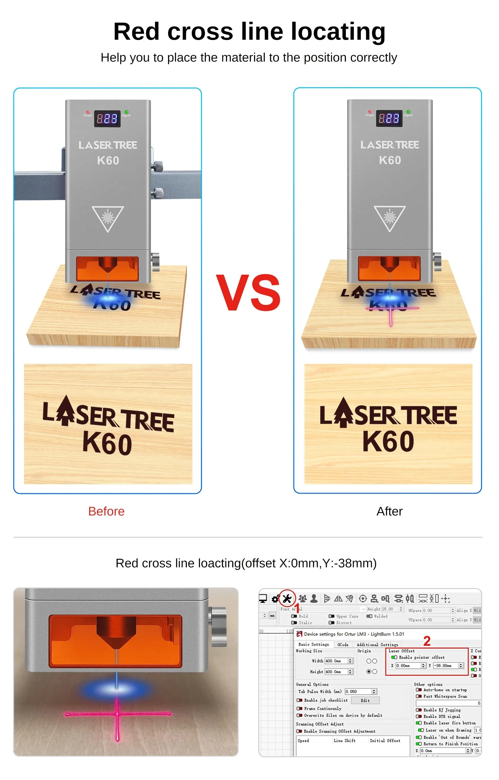 LASER TREE K60 Optical Power 60W Laser Head – Precision Cutting, Engraving, and DIY Magic