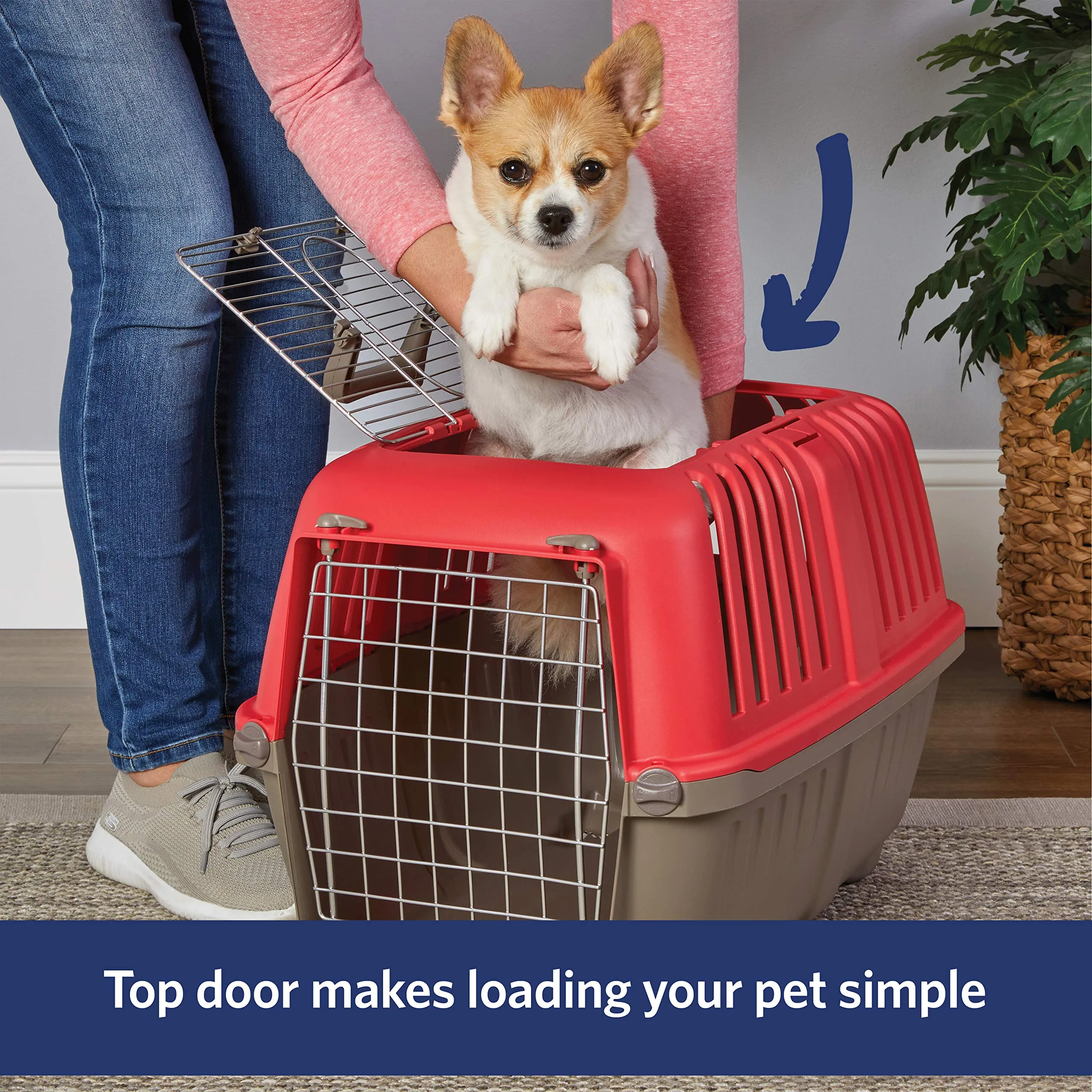 Midwest Spree Top Loading Double Door Travel Dog Kennel Carrier - Red - 24" X 15.5" X 15" Inches