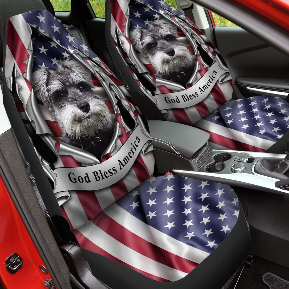 Miniature Schnauzer Dog Inside Flag Gob Bless America  Car Seat Covers