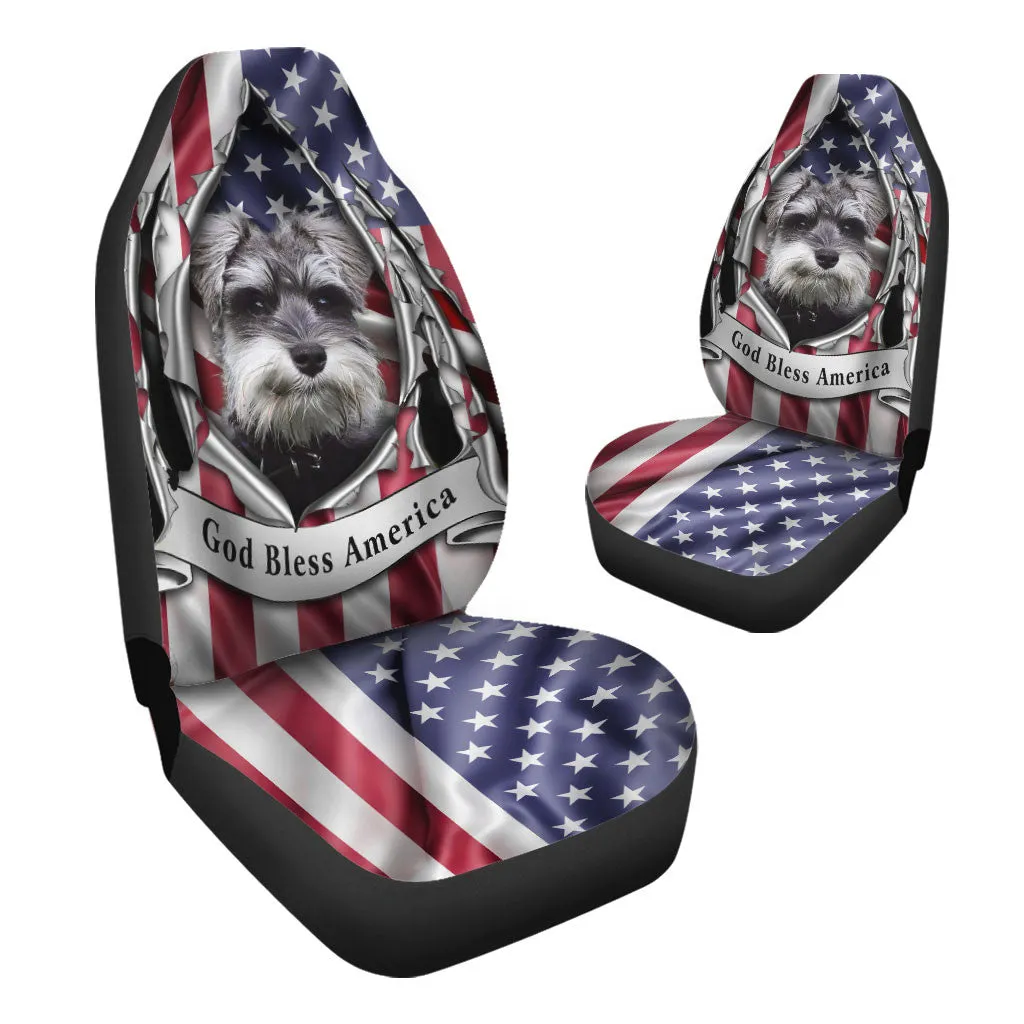 Miniature Schnauzer Dog Inside Flag Gob Bless America  Car Seat Covers