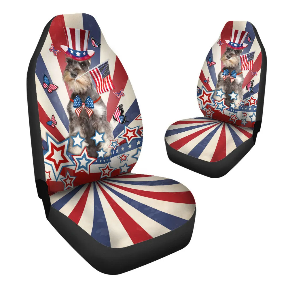 Miniature Schnauzer Inside American Flag Car Seat Covers