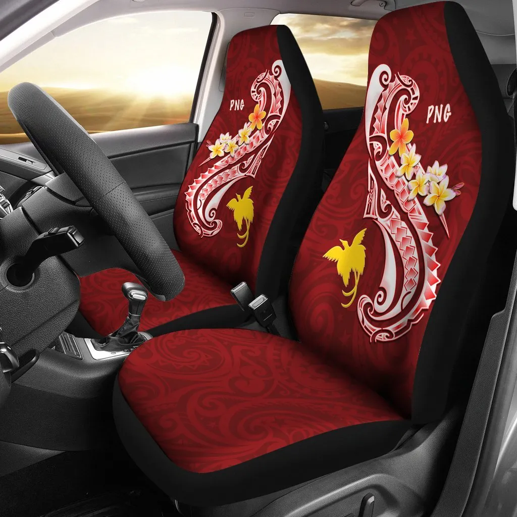 Papua New Guinea Car Saet Covers PNG Seal Polynesian Patterns Plumeria