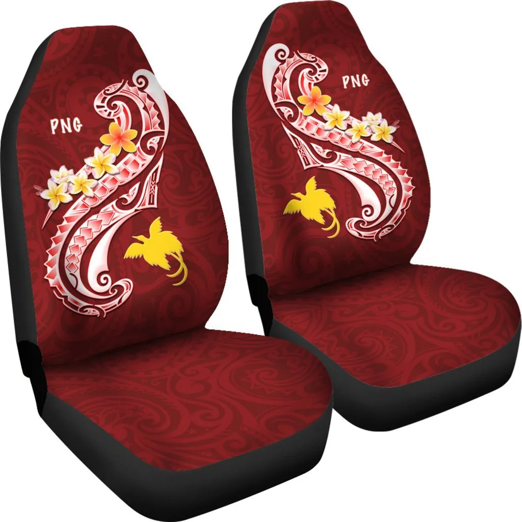 Papua New Guinea Car Saet Covers PNG Seal Polynesian Patterns Plumeria