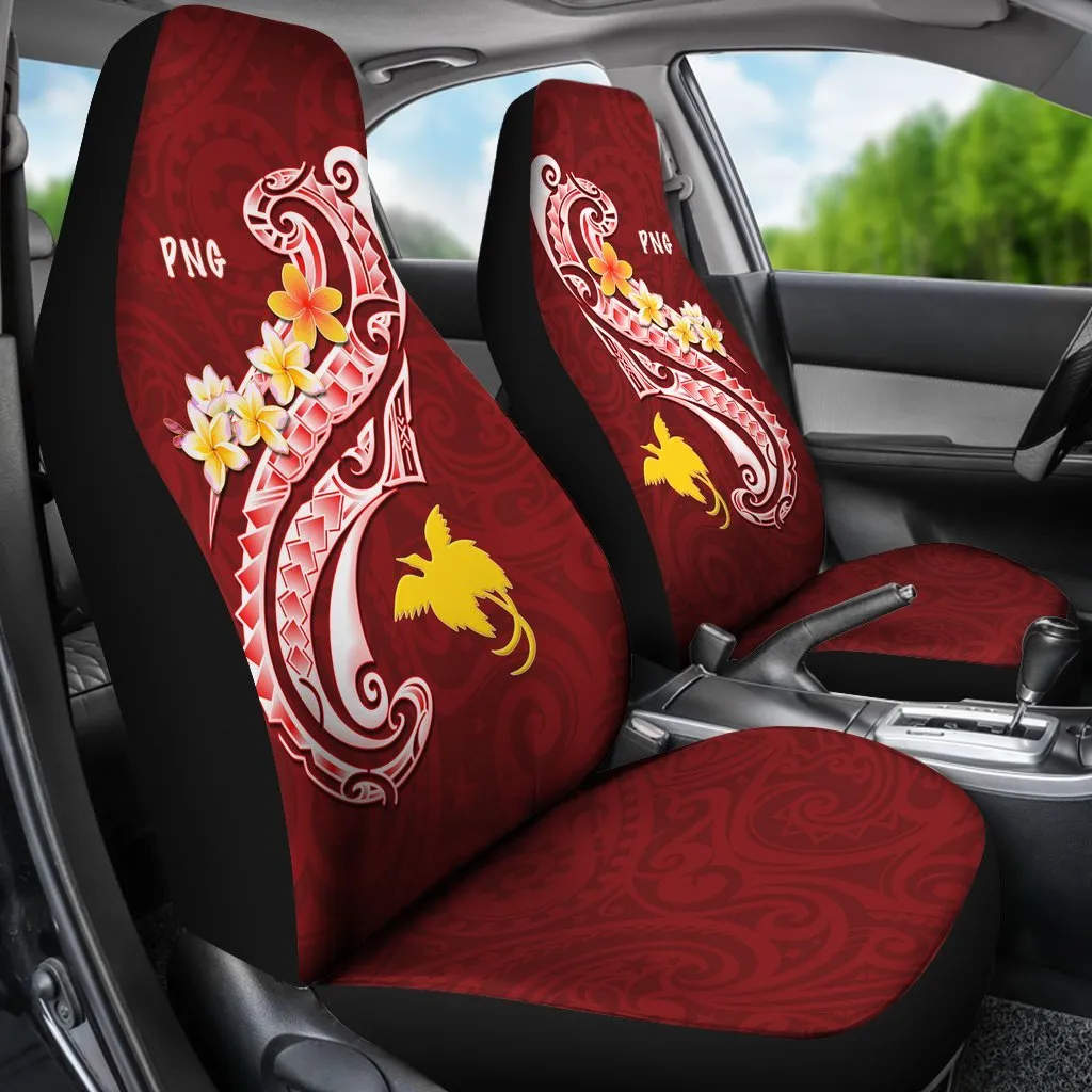 Papua New Guinea Car Saet Covers PNG Seal Polynesian Patterns Plumeria
