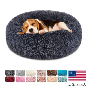 Soft Pet Dog Bed Round Winter warm Long Plush Dog House Cushion Cat
