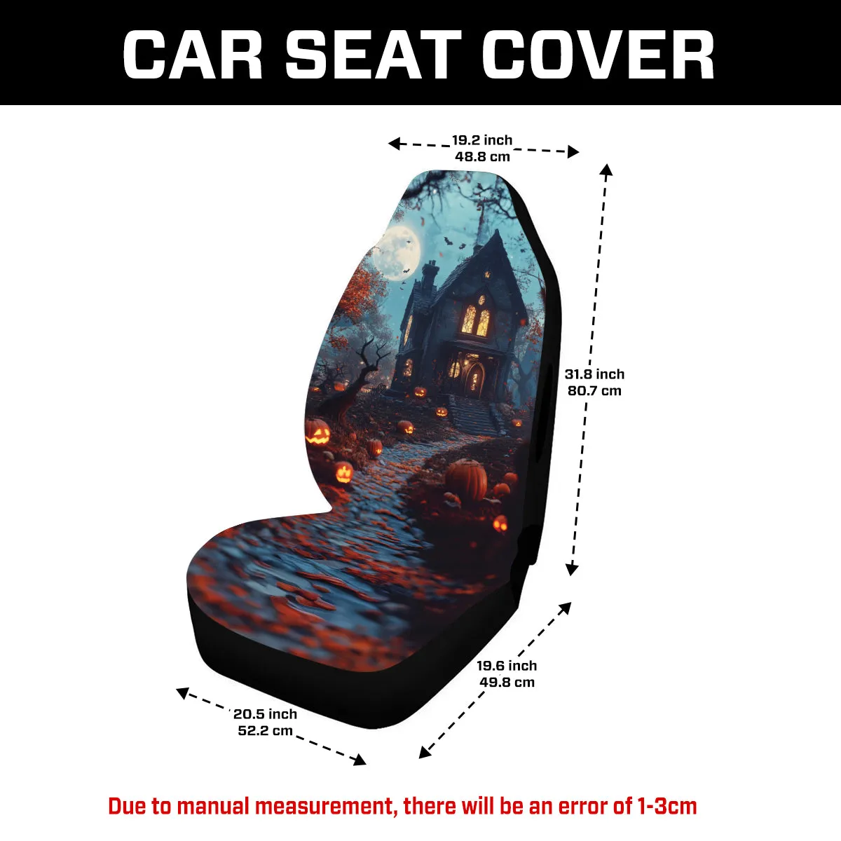 Teesdily | Halloween Haunted House Car Seat Cover, Pumpkin Moon Protector Seat Cover, Halloween Decor Front Seat, Halloween Gift, Car Accessories