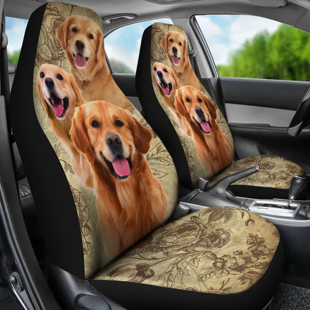 Vintage Golden Retriever Universal Fit Car Seat Covers