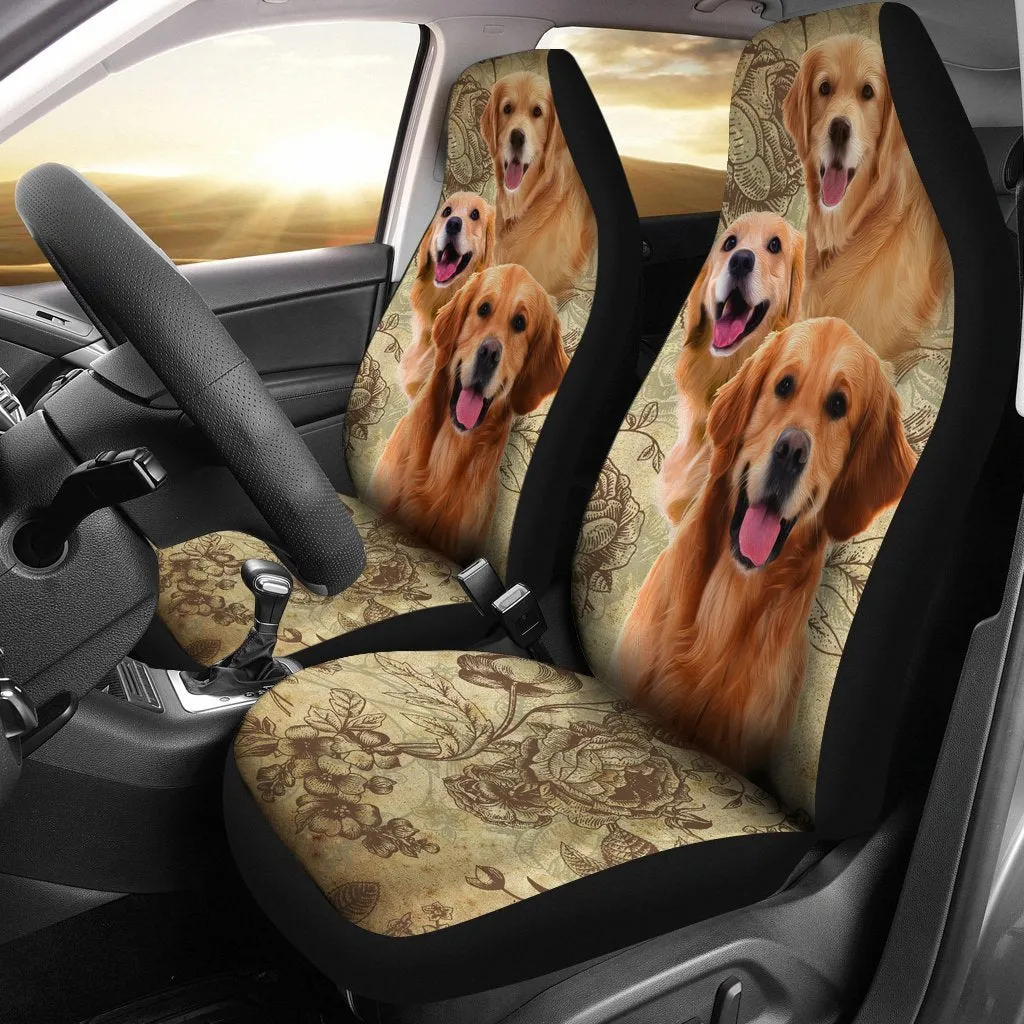 Vintage Golden Retriever Universal Fit Car Seat Covers