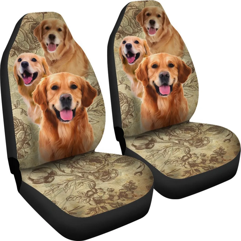 Vintage Golden Retriever Universal Fit Car Seat Covers